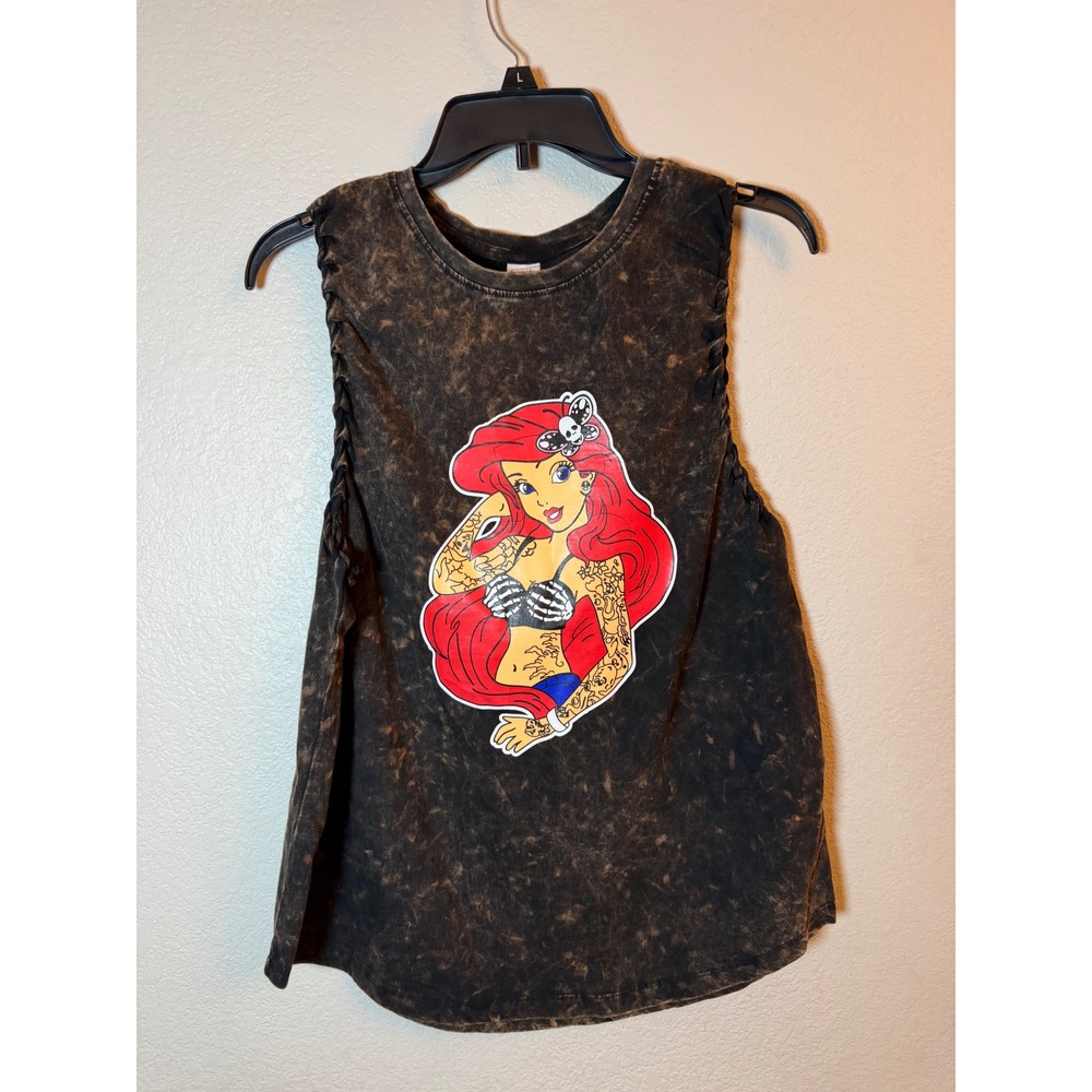 Dreamsicle Acid Wash Tattooed Mermaid Muscle Tank Top XL Black Mineral Wash